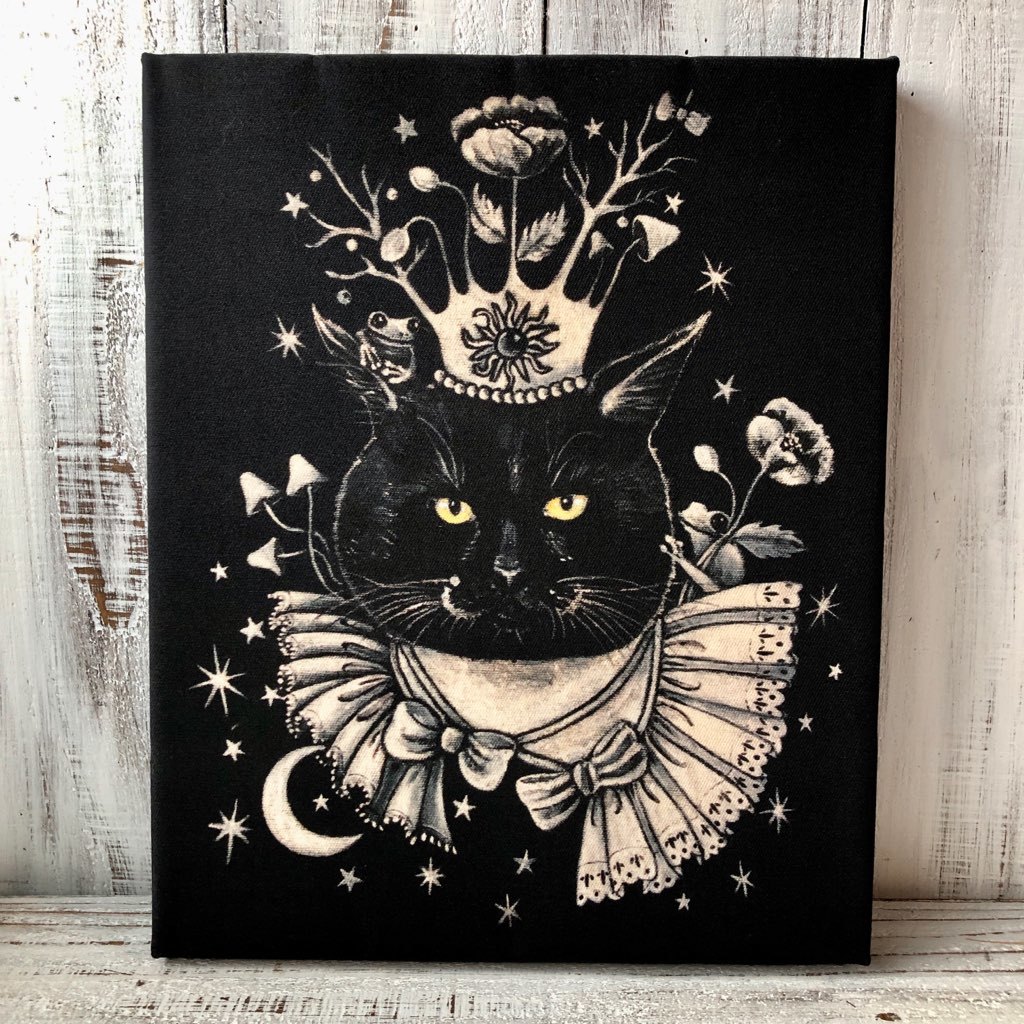 Star Moon Cat ★Art KING Gemälde Holzplatte F3 Größe Reproduktion 003 Katze, Drucksache, Poster, Andere
