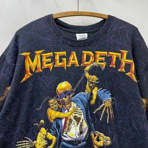 sizeXL 90s USA製 MEGADETH ビンテージ バンドT ロックT Tシャツ メガデス 総柄 オールオーバープリント アメリカ製 AOP