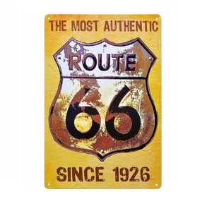 K269 新品●ブリキ看板 ROUTE66 ゴールド アメリカ雑貨 かっこいい おしゃれ インテリアに アンティーク ビンテージ レトロ