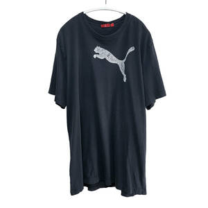 USA 古着 PUMA プーマ ロゴプリント スポーツ Tシャツ メンズXL ブラック 大きいサイズ BA1847