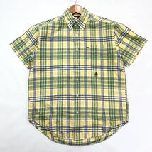 90s ☆ TOMMY HILFIGER ☆ 春夏らしい風合い感◎ 半袖 チェック シャツ イエロー グリーン ネイビー S 古着MIX トミーヒルフィガー■S1631_画像2