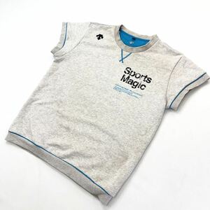 DESCENTE ☆ Sports Magic 汗をかいた後の防寒◎ 半袖 スウェット シャツ グレー ライトブルー L スポーツ トレーニング デサント■H248