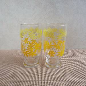 花柄 黄色 グラス 昭和レトロ ポップ 2個