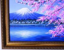富士山絵画 油絵 風景画 河口湖からの桜富士 F6 WG311　お部屋・事務所に飾ってみませんか。_画像6