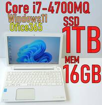 SSD 1000GB メモリ16GB i7 新品 1TB Core i7-4700MQ 4コア dynabook T553 Office365 dtsサウンド win11 東芝 3886