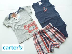 新品 carter's カーターズ ★2way　上下セットアップ　グレー×赤×紺　半袖　Tシャツ　チェック柄　ショートパンツ　6ｍ　60