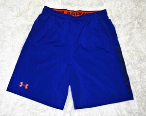 ⑱★アンダーアーマー★UNDER ARMOUR 素敵な鮮やかな青ブルー2ポケット紐付＆ゴムハーフパンツ薄手ショート短パンM～L＃83～95　