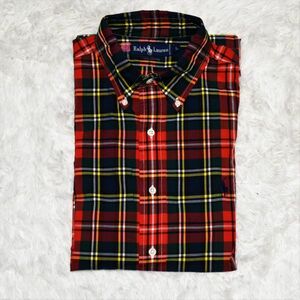 ④* Ralph Lauren *POLO* красный * темно-синий * зеленый * популярный стандартный. ma гонг s проверка короткий рукав кнопка down рубашка L