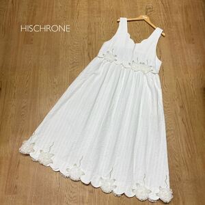 HISCHRONE ＊ ヒスクローネ ■ フラワーレースモチーフ付き ノースリーブロングワンピース 上品ワンピース 白 コットンレース さえらANLICO