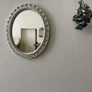 フランスアンティークブロカントのホワイト壁掛けミラー☆フレーム壁掛け鏡 ウォールミラー ヴィンテージ ビンテージブロカント蚤の市白