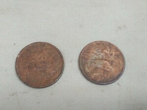 希少!!　レターパックR／メキシコ 青銅硬貨【 20CENTAVOS　1957年.1960年 】2枚セット センタボス 中南米 