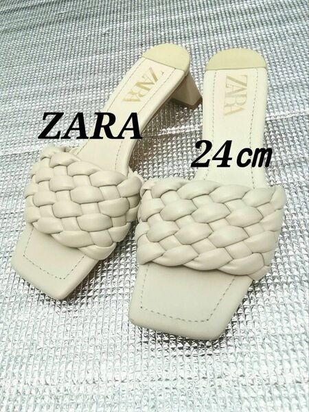 ZARA　パッド入り編み込みハイヒール　サンダル　ミュール