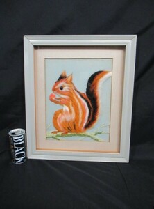 # Showa Retro # embroidery . squirrel frame approximately 41×35..... embroidery handicrafts / work squirrel retro pop 