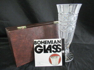 未使用【愛知店舗】BOHEMIAN GLASS フラワーベース クリスタルガラス 花瓶 花器 インテリア チェコスロバキア 共箱付き