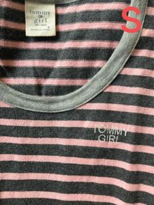 S 日本製　トミーガール　ボーダー　ロンT 綿100% 長袖Tシャツ　刺繍ロゴ