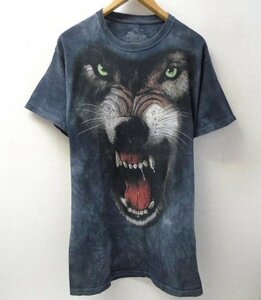 ◆ THE MOUNTAIN ザ マウンテン 転写 BIGプリント DOG Tシャツ チャコール サイズM　狼 US古着 中古