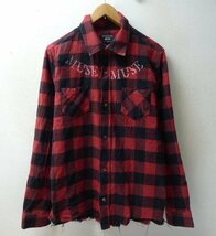 ◆glamb グラム muse sh ステンシルプリント チェック ネルシャツ 赤 サイズ2 美品_画像1