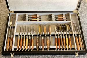 *Laguiole en Aubrac wood canteen of cutlery 100% сделан под заказ 6 видов дерево ножи 28ps комплект *