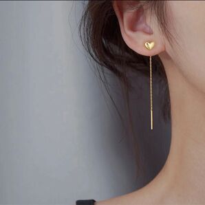 ハートピアス 揺れるピアス ステンレス ゴールド 華奢ピアス 大人向けハート チェーンピアス Simple