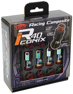 送料無料 RIF-01NR KicS Racing Composite R40 iCONIX M12 x P1.5 Nut Set Resin Cap ネオクローム 樹脂キャップ レッド ロック無 KYO-EI