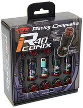 送料無料 RIF-11NU KicS Racing Composite R40 iCONIX M12 x P1.5 Lock & Nut Set Resin Cap ネオクローム 樹脂キャップ付 ブルー KYO-EI_画像1