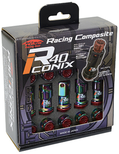 送料無料 RIF-11NR KicS Racing Composite R40 iCONIX M12 x P1.5 Lock & Nut Set Resin Cap ネオクローム 樹脂キャップ付 レッド KYO-EI