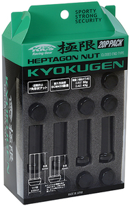 送料無料 新品 極限 KYO-EI HPF1B5 KYOKUGEN Closed End Type L50 ブラック ナット 20個(1台分) M12 P1.5 19/21HEX 50mm 7角 ロックナット