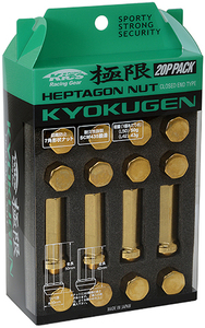 送料無料 新品 極限 KYO-EI HPF1A5 KYOKUGEN Closed End Type L50 ゴールド ナット 20個(1台分) M12 P1.5 19/21HEX 50mm 7角 ロックナット