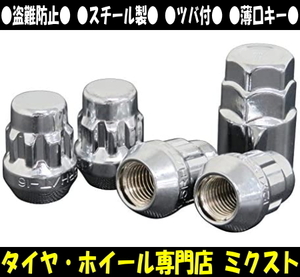 送料無料 チップトップ ロックナット (品番:LN-S1) 1SET-ロックナット4個+アダプター1個 M12×1.5 19/21HEX (全長:30mm) メッキ 袋タイプ