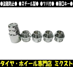 送料無料 チップトップ ロックナット (品番:LN-S3) 1SET-ロックナット4個+アダプター1個 M12×1.5 19/21HEX (全長:20mm) メッキ 貫通タイプ