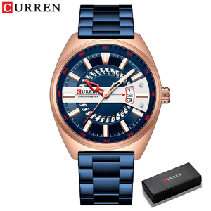 CURREN 8403 メンズ 腕時計 高品質 クオーツ スタイリッシュ デザイン 防水 スポーツ ウォッチ ステンレス ビジネス 時計 ブルー