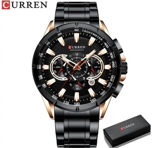 CURREN メンズ 腕時計 高品質 クオーツ カジュアル ウォッチ 8363 クロノグラフ 防水 ビジネス 時計 ステンレス ブラック
