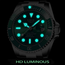 LIGE メンズ 腕時計 高品質 クオーツ カジュアル スポーツ ビジネス ウォッチ 10045 クロノグラフ 防水 時計 シルバー × グリーン_画像5