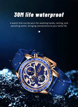 LIGE メンズ 腕時計 高品質 クオーツ カジュアル スポーツ ウォッチ 8955 クロノグラフ 防水 時計 シリコンバンド オールブラック_画像5