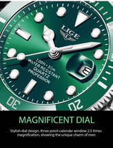 LIGE メンズ 腕時計 高品質 クオーツ カジュアル スポーツ ビジネス ウォッチ 10045 クロノグラフ 防水 時計 シルバー × グリーン_画像6
