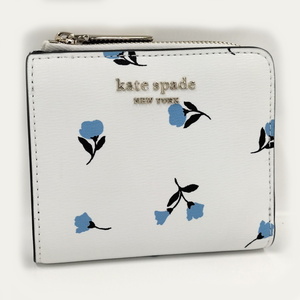 【中古】Kate Spade コンパクト財布 PVC フラワー ホワイト