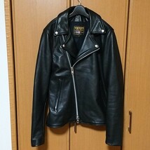 VANSON バンソン ダブルライダースジャケット 黒 ブラック 牛革 36 国内別注 オイルレザー ネイキッドカウハイド グレインレザー schott_画像1