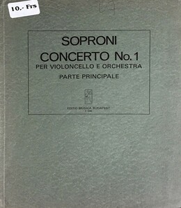 ヨーゼフ・ソプローニ チェロ協奏曲 第1番 輸入楽譜 Soproni concerto No.1 per violoncello e orchestra 洋書