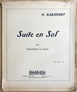 NICOLAS KARJINSKY SUITE EN SOL pour Violoncelle et piano 輸入楽譜 チェロとピアノ 洋書