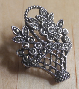  England antique silver made craft silver brooch flower basket ma-ka site natural stone beautiful. sterling silver silver stamp have 