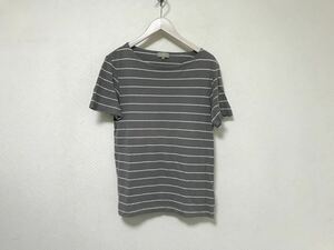 本物マーガレットハウエルMARGARETHOWELLコットン麻ボーダー柄半袖TシャツメンズアメカジサーフミリタリービジネススーツMグレー日本製