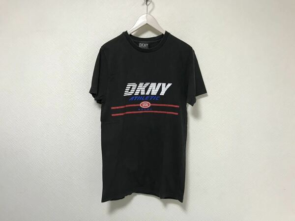 本物ダナキャランニューヨークDKNYコットンプリント半袖TシャツメンズアメカジサーフミリタリービジネススーツS黒ブラックアメリカ製