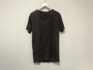 本物リプレイREPLAYコットンVネック後染めプリント半袖TシャツメンズアメカジサーフミリタリーグレーMインド製