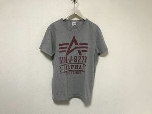 本物アルファインダストリーズALPHAプリント半袖TシャツメンズアメカジサーフミリタリービジネススーツグレーLストリート