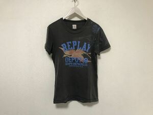 本物リプレイREPLAYコットンプリント半袖TシャツメンズアメカジサーフミリタリービジネススーツグレーストリートMモーリシャス製