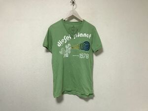 本物ディーゼルDIESELコットンダメージ加工Vネックプリントポケット半袖TシャツメンズアメカジサーフミリタリーSグリーン緑インド製