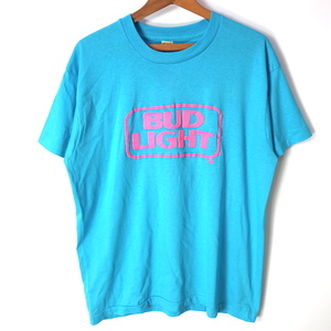 80s USA製 SCREEN STARS BUD LIGHT 両面プリント Tシャツ(メンズ XL)水色 ヴィンテージ バドライト