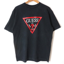 90s USA製 GUESS プリント Tシャツ(メンズ M)ブラック ゲス ヴィンテージ 90年代_画像1