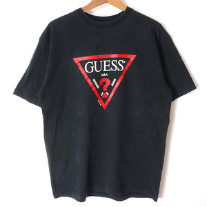 90s USA製 GUESS プリント Tシャツ(メンズ M)ブラック ゲス ヴィンテージ 90年代