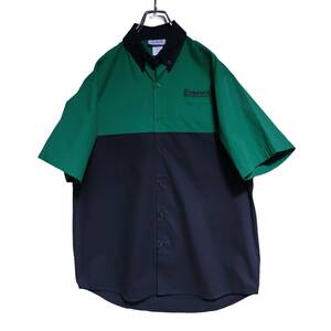 AWS 半袖ワークシャツ size M グリーン ブラック ゆうパケットポスト可 胸 刺繍 Everest 古着 洗濯 プレス済 201